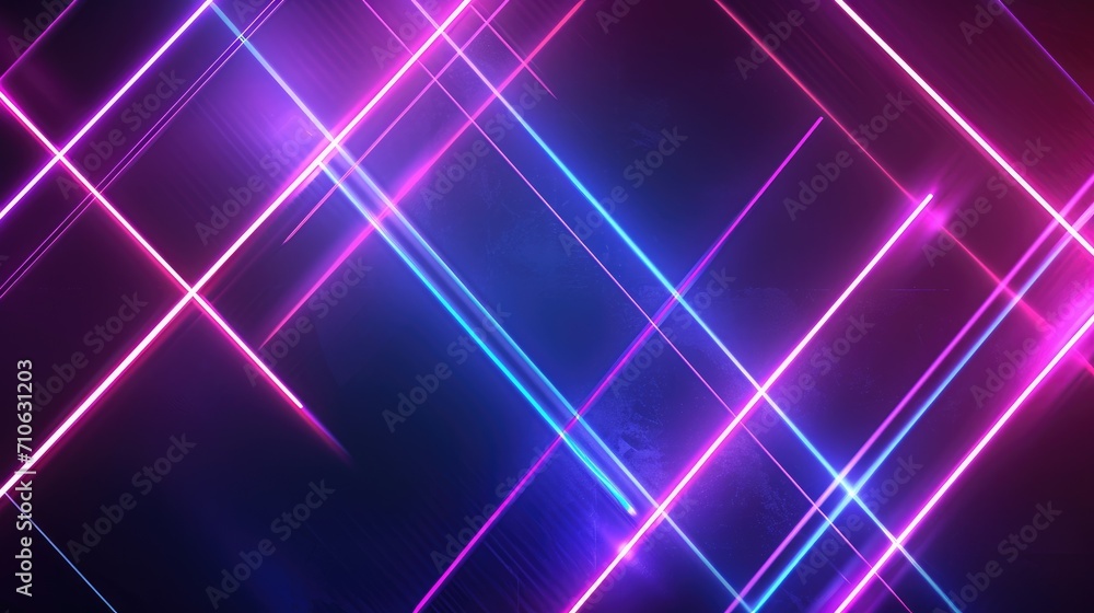 Wall mural neon geometric lines intersecting in dark space background