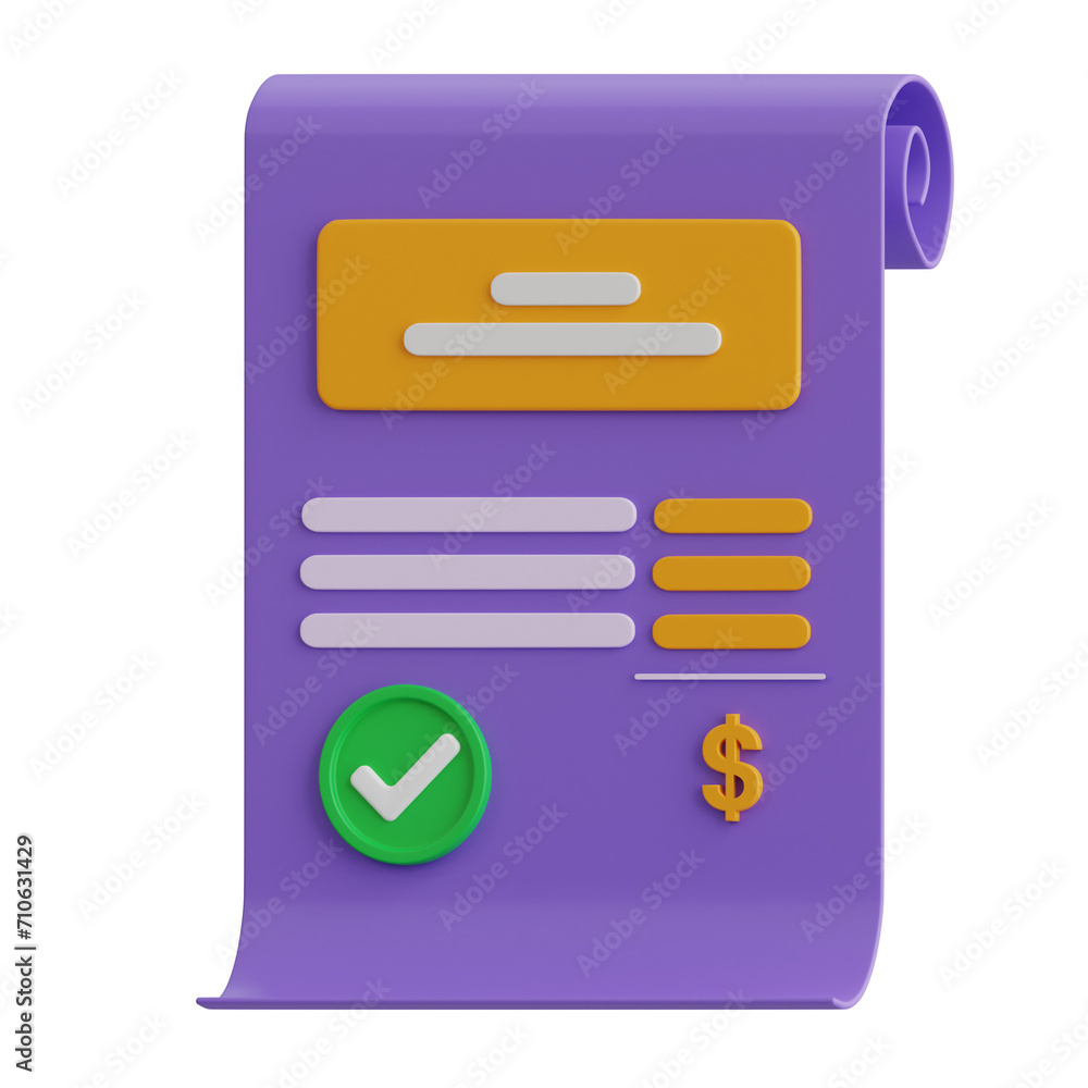 Poster 3d bill model managing expenses. 3d illustration, 3d element, 3d rendering. 3d visualization isolate
