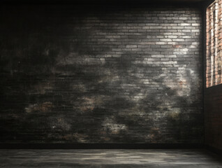 Grunge room interior with old brick wall and concrete floor