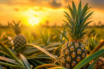 pineapple fruits on background.