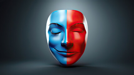 Abstract Mask Half red and half blue face , Bipolar disorder, a Mental healthy .