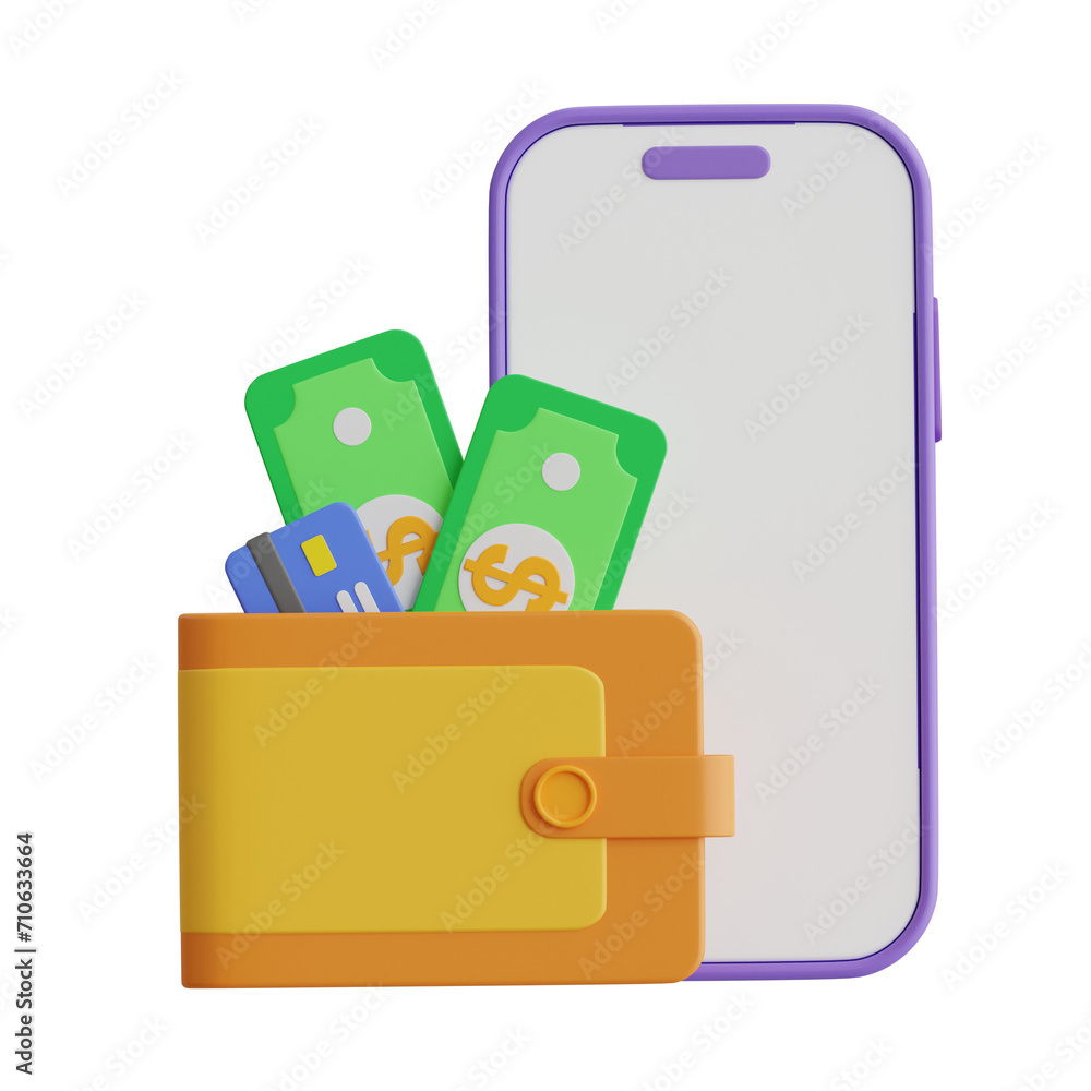 Aufkleber 3d wallet model protecting your cards and cash. 3d illustration, 3d element, 3d rendering. 3d visual