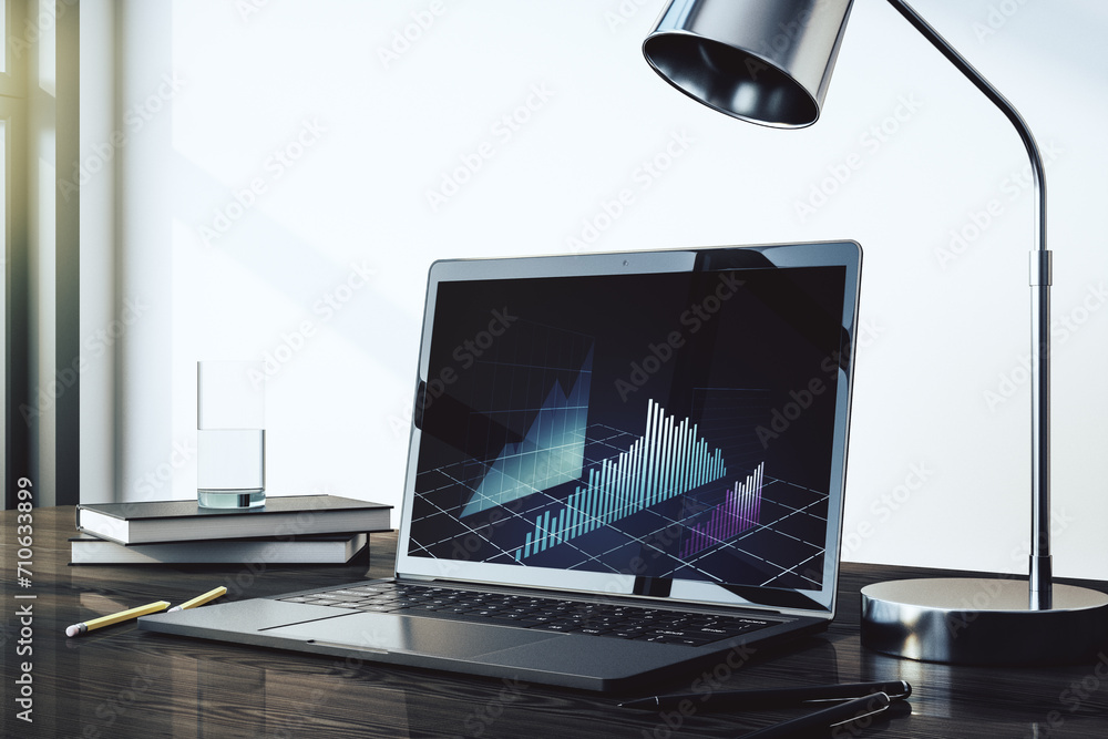 Aufkleber modern computer display with abstract financial graph, financial and trading concept. 3d rendering