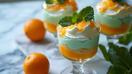 Orange Mint Dessert Parfaits in Elegant Glass Cups