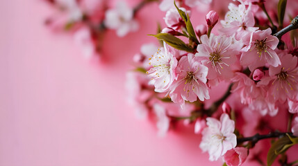 Spring Cherry Blossoms on Pink Background Banner