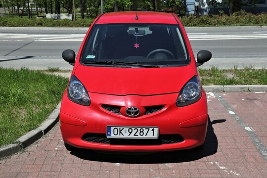 KEDZIERZYN-KOZLE, POLAND - MAY 11, 2021: Small car Peugeot 107 parked in Poland. Peugeot 107 was designed by Donato Coco, Italian car designer.