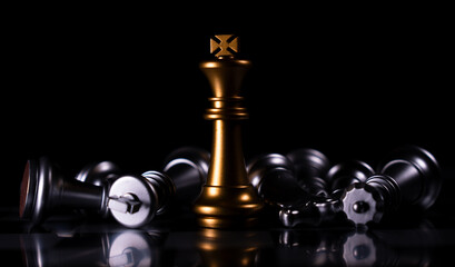 Golden King chess is last standing in the chess board, Concept of successful business leadership