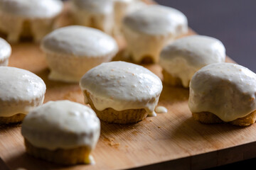 Fototapeta na wymiar Homemade Bliss: Almond Muffins with Orange Glaze Close-Up