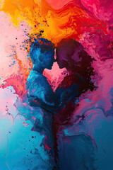 A colorful artistic illustration of love, a lovely couple