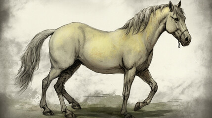 Illustration of a pale chartreuse grey horse from Revelation