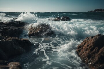 waves breaking on the rocks