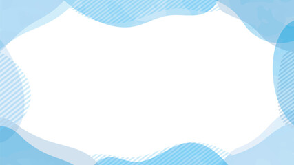 水彩の流体シェイプのフレーム　流動体・液体の抽象的なゆるいフレーム　青　水色　水　海　横　横長　16:9