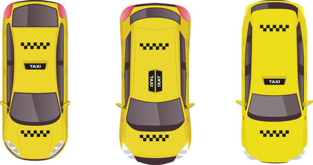 top view flat cartoon of yellow taxi transport car vehicle