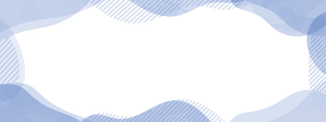 水彩の流体シェイプのフレーム　流動体・液体の抽象的なゆるいフレーム　青　水色　水　海　横　横長