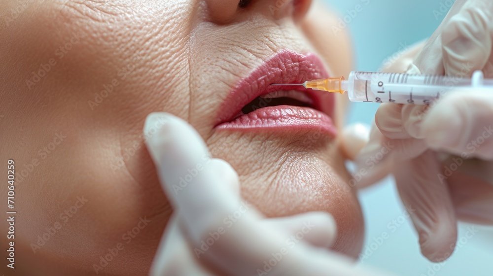 Poster A close-up view of a person receiving an injection. This image can be used to illustrate medical procedures and healthcare concepts