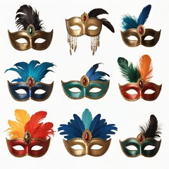 Collection of ornate Venetian masks with feathers and gems
