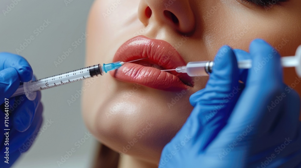 Poster a close-up view of someone receiving an injection. this image can be used to illustrate medical proc