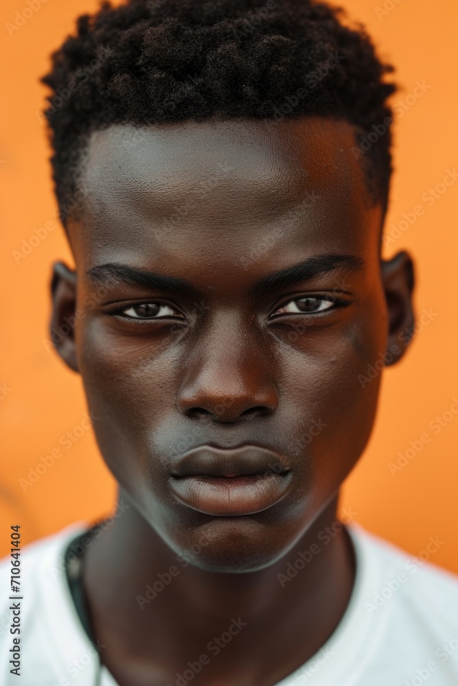 Poster a close up view of a person wearing a shirt. this image can be used to depict a person in everyday l