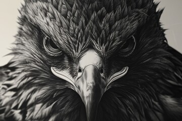 A black and white photo of an eagle. Suitable for wildlife enthusiasts and nature lovers