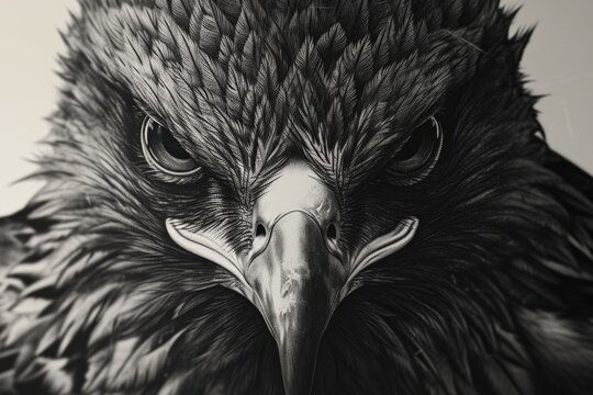Fototapeta A black and white photo of an eagle. Suitable for wildlife enthusiasts and nature lovers