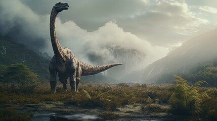 Dinosaurs diplodocus, background, 3D reallistic, dino wallpaper - obrazy, fototapety, plakaty