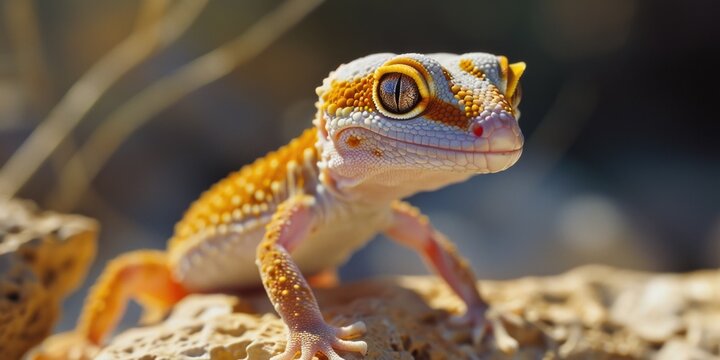 A detailed view of a lizard perched on a rock. Perfect for nature or reptile enthusiasts