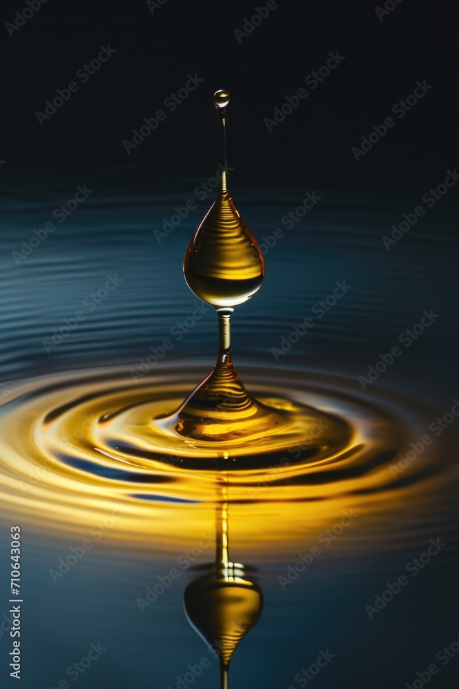 Poster a single droplet of liquid falling into a body of water. suitable for illustrating concepts of purit