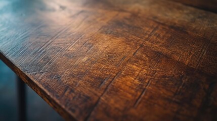 A close-up shot of a wooden table with a blurry background. Versatile for various uses
