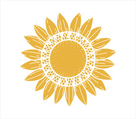 Vector yellow sunflower. Sunflower silhouette text frame Isolated on white background.