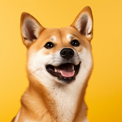 Shiba inu dog on yellow background.