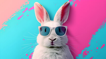 Abstract clip art of White Rabbit wearing trendy sunglasses. generative ai
