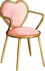 Watercolor hand drawn heart shaped chair