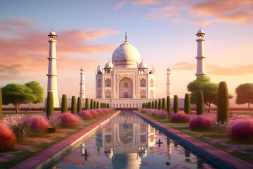 Fototapeta premium Taj Mahal: Zeitlose Eleganz in marmorierter Pracht