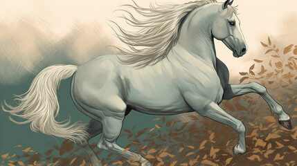 Obraz na płótnie Canvas Illustration of a pale sage grey horse from Revelation