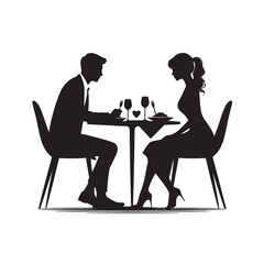 Embracing love: Silhouette capturing the warmth of a romantic dinner - romantic dinner silhouette Couple vector Valentine Silhouette
