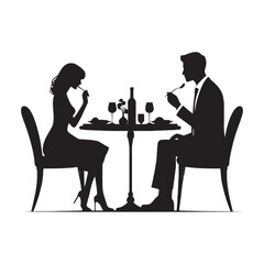 Tender evenings: Exquisite romantic dinner silhouette - Couple vector Valentine Silhouette romantic dinner silhouette
