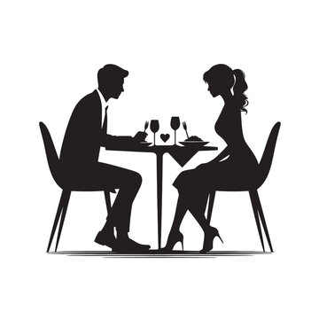 recommend clip art: Embracing love: Silhouette capturing the warmth of a romantic dinner - romantic dinner silhouette Couple vector Valentine Silhouette
                    