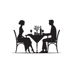 Intertwined hearts: Silhouette portraying a romantic dinner, a dance of connection - Valentine Silhouette Couple vector romantic dinner silhouette
