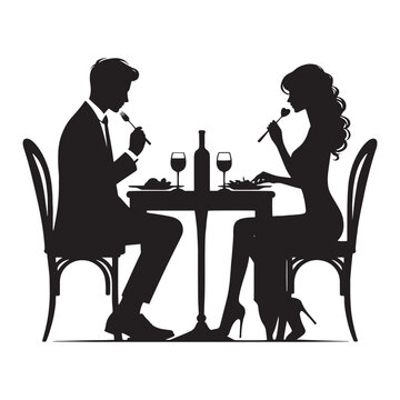 Whispers of passion: Silhouette of a romantic dinner, an expression of love - romantic dinner silhouette Valentine Silhouette Couple vector
