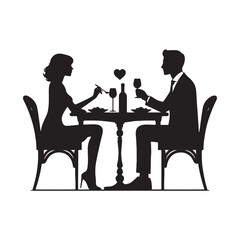 Warmth of connection: Exquisite romantic dinner silhouette for a special evening - romantic dinner silhouette Couple vector Valentine Silhouette
