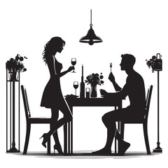 Elegance in love: Silhouette of a romantic dinner, a timeless celebration of love - romantic dinner silhouette Couple vector Valentine Silhouette

