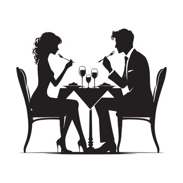 Intertwined souls: Silhouette depicting a romantic dinner, a dance of love - romantic dinner silhouette Couple vector Valentine Silhouette
