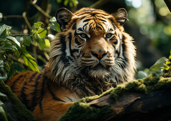 Fototapeta premium A tiger sitting at the mound in forest High quality photo