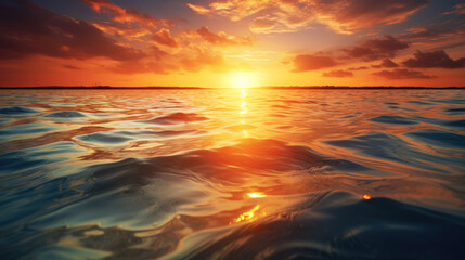 Light reflecting from the surface of the lake at sunset.