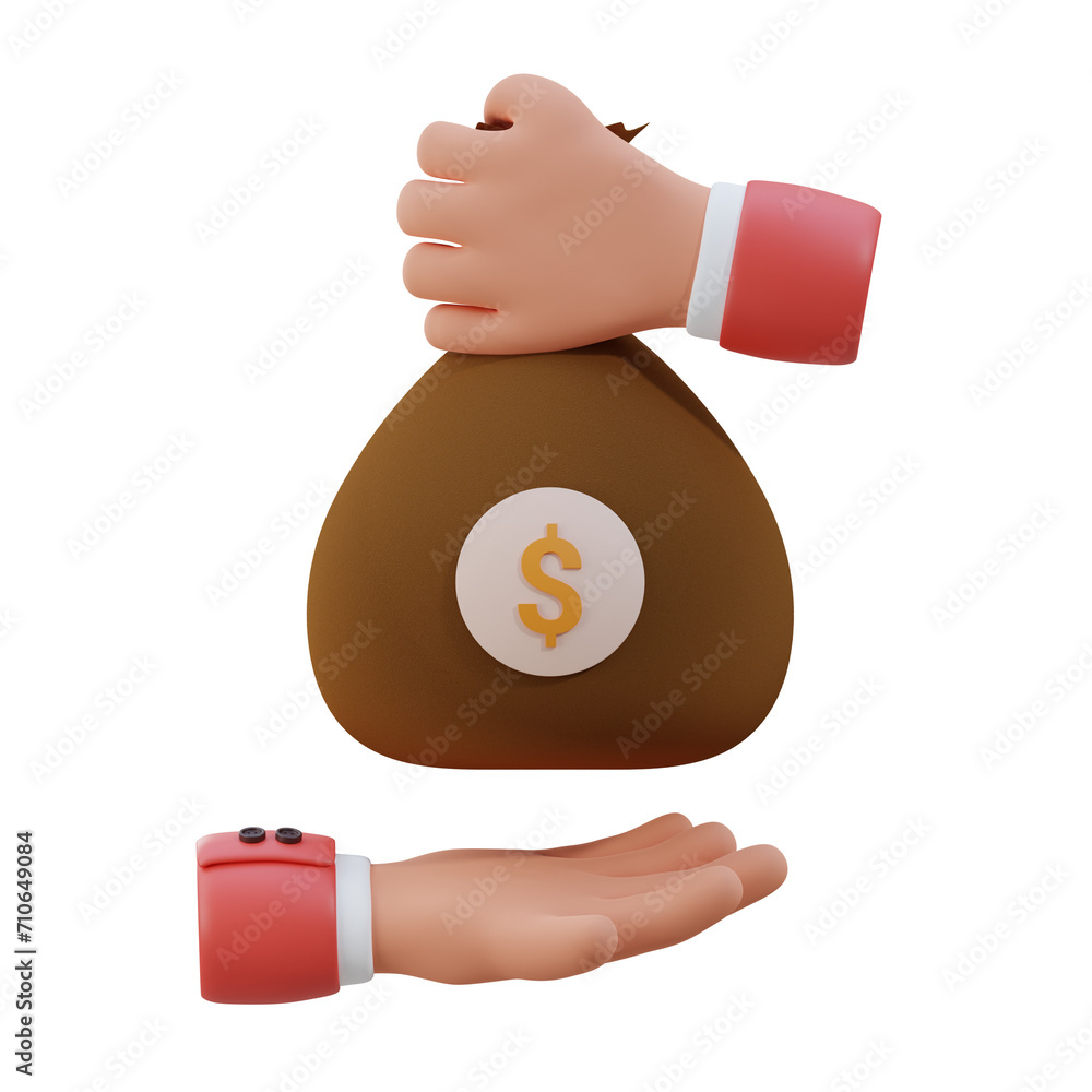 Poster 3d money bag model carrying change. 3d illustration, 3d element, 3d rendering. 3d visualization isol
