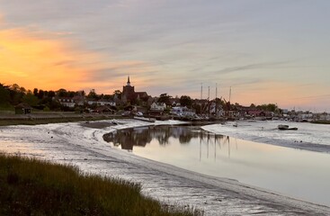 A beautiful sunset view of the town of Maldon on the River Blackwater in Essex, England. 