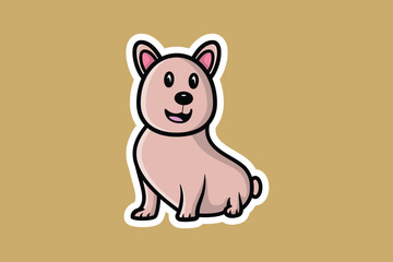 Cute Dog Sitting Cartoon Character Sticker vector illustration. Animal nature icon concept. Adorable dog sticker style vector design with shadow.
