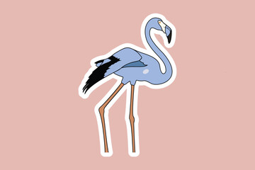 Iconic Flamingo logo sticker design. Lone Flamingo bird icon. Exotic bird. Isolated flamingo on blue background.
