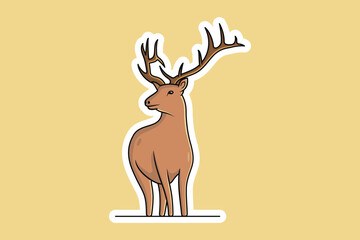 Beautiful Deer with Antler Horn Sticker vector illustration. Animal nature icon concept. Wildlife animal deer sticker design logo with shadow.

