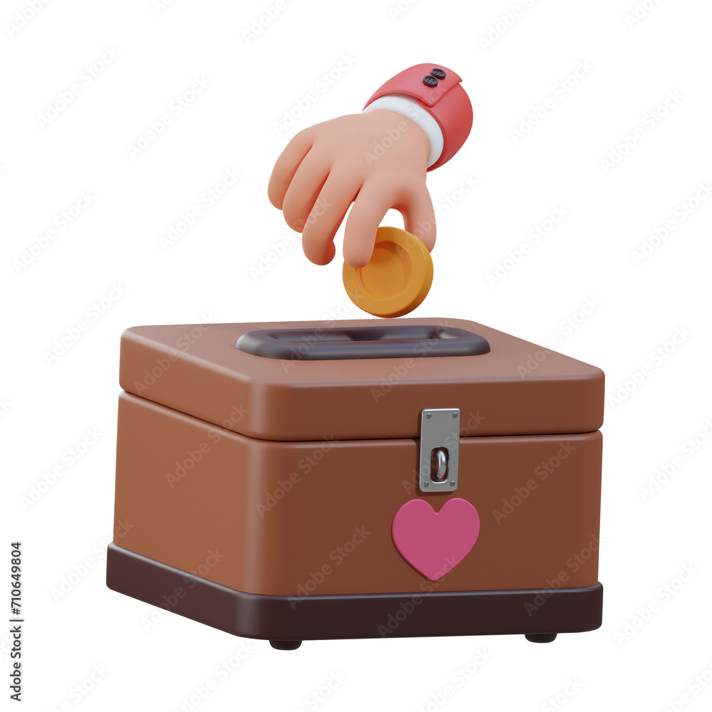 Aufkleber 3d donation box model collecting kindness. 3d illustration, 3d element, 3d rendering. 3d visualizati